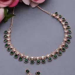 ZENEME Rose Gold-Plated Cubic Zirconia Necklace and Earrings-image-64