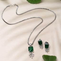 ZENEME Rhodium-Plated American Diamond Studded Jewellery Set-24