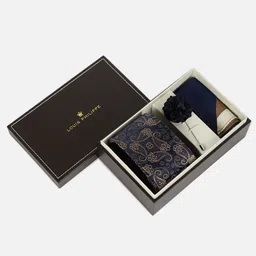 Louis Philippe Men Embroidered Tie Pocket Square And Lapel Pin-image-99