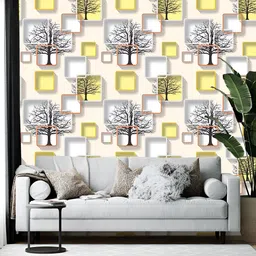 Wallpics White & Yellow Printed Self-Adhesive Wallpaper-31