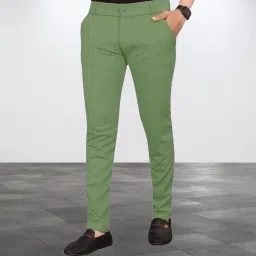 Men Slim Fit Light Green Lycra Blend Trousers-image-77