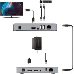 RuhZa HDMI 200m KVM IP Extender RJ45 IP Network KVM Over IP Extender 10 cm KVM Console image 2