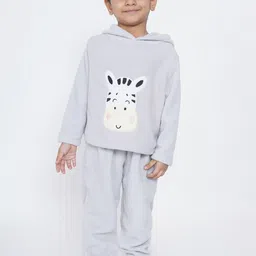 berrytree Girls Grey Printed Warm Fleece Winter Night Suit-image-31