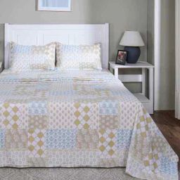 maspar Yellow Floral Print 144 TC Cotton King Size Bed Sheet with 2 Pillow Covers Sensory Bloom Collection-picture-1