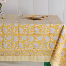 HANDICRAFT PALACE Yellow & White 5 Pieces Floral Cotton Rectangle Table Cover-image-17