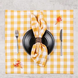 SHADES of LIFE Set Of 6 Yellow Checkered Cotton Table Napkins-27