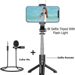 BUFONA Bluetooth Selfie Stick with Selfie Light+Lavalier Collar Mic Tripod Stand holder Tripod, Monopod, Monopod Kit, Tripod Ball Head, Tripod Bracket, Tripod Clamp, Tripod Kit-38