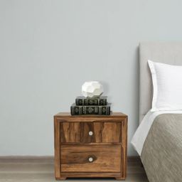 woodsworth from pepperfry Diamond Sheesham Wood Bedside Table In Scratch Resistant Rustic Teak Finish With Drawers-picture-18