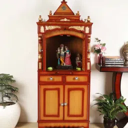 dzyn furnitures Suramya Floor Rested Pooja Mandir with Door (Teak Gold)-picture-26