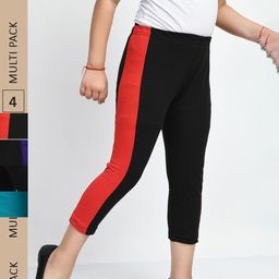 IndiWeaves Girls Pack Of 3 Colorblocked Mid-Rise Pure Cotton Capris-image-82