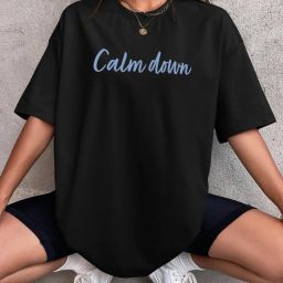 Women Printed Round Neck Cotton Blend Black T-Shirt-image-7