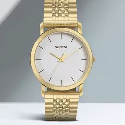 Sonata Men Brass Dial & Stainless Steel Bracelet Style Straps Analogue Watch NR99701YM01-14