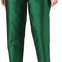 floreos Women Regular Fit Green Silk Blend Trousers-picture-8