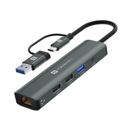 Portronics MPort Edge USB Hub Type-C for Laptop – A 5-in-1 multifunction USB hub with USB 3.0, USB 2.0, Type-C, and RJ45 Ethernet for seamless connectivity. image 1
