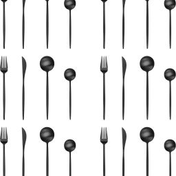 Matte Black Silverware Set | 24-Piece Flatware For Dinner, Camping & Gifting Stainless Steel Cutlery Set-image-59