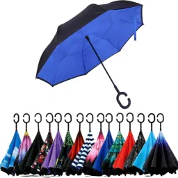 kamaly Man And Woman Inverted Reverse Umbrella Double Layer Wind Proof, UV Proof with C Shape Handle, Easy Open & Close car Umbrella(skyblue) Umbrella image 2
