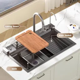 30X18 DIGITAL DISPLAY FULLY EQUIPPED PIANO KITCHEN SINK WITH 5 BUTTONS (ANTI-SCRACTH) (NO ELECTRICITY REQUIRED) Vessel Sink-76