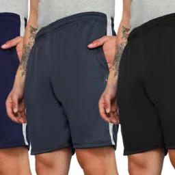 Pack of 3 Solid Men Black, Dark Grey, Dark Blue Regular Shorts, Basic Shorts, Sports Shorts, Casual Shorts, Running Shorts-picture-22