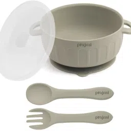 Silicone Bowl with Lid, Fork, Spoon for Baby - Food Grade Silicone-14