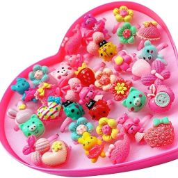 Multicolor adjustable rings for kids,Heart Shape Box(36Pcs)-Plastic Ring Set Plastic Ring Set-image-36