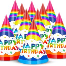 Rainbow Theme Birthday Party Hats, Happy Birthday Cone Party Hats for Kids-image-71