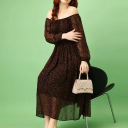 Women Fit and Flare Brown, Green, Maroon, Black, Blue, Pink, Yellow, Red, Purple, Orange Maxi/Full Length Dress-image-50