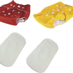 reusable & washable baby cloth red & yellow diapers combo with 2 inserts of 5 layers-image-63