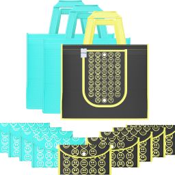 Pack of 12 Smile Foldable Grocery/Shopping Bags For Women | Blue & Black Yellow Pack of 12 Grocery Bags-image-82