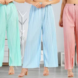 irha Pack of 3 Women Regular Fit Multicolor Viscose Rayon Trousers-picture-49