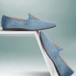 House of Pataudi Men Blue Beige Embroidered Handcrafted Slip-Ons Loafers For Men-picture-14