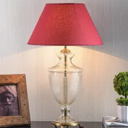 kapoor lampshades Venice Maroon Cotton Shade Night Lamp With Glass Base-picture-41