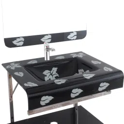 Wash Basin With Mirror Shelf & Steel Stand (17"x18" Inch). WHITE LEAF BLACK SMALL SIZE Wall Hung Basin-image-5