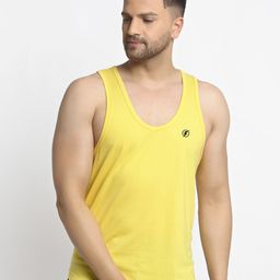 Friskers Men Yellow Solid Pure Cotton Drop-Cut Gym Innerwear Vest-image-8