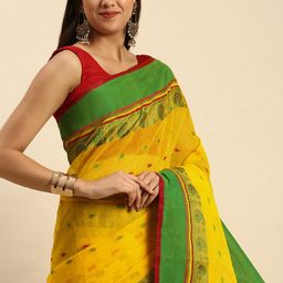 DESH BIDESH Woven Minakari Kolka Design Pure Cotton Bengal Taant Saree-picture-47