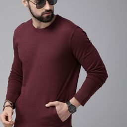 Roadster Men Burgundy Solid Sweatshirt-image-78
