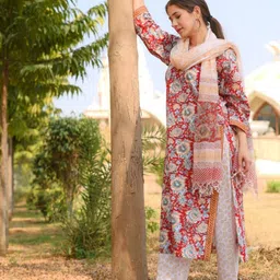 Royal Export Polka Dots Printed Notched Round Neck Regular Kurta With Trousers & Dupatta image 3