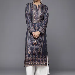 Varanga Mandarin Collar Floral Printed Indie Prints Acrylic Straight Kurta-13