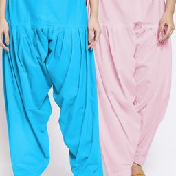 GRACIT Women Pack Of 2 Pink & Turquoise Loose Fit Blue Solid Pure Cotton Salwar-image-94