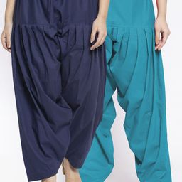 GRACIT Women Pack Of 2 Solid Navy Blue & Turquoise Blue Pure Cotton Loose Fit Salwar-image-35