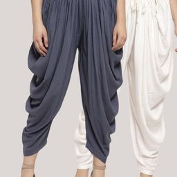 Clora Creation Women Pack of 2 Grey & Off-White Solid Dhoti Salwar-17