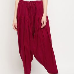 Clora Creation Women Maroon Solid Loose Fit Pure Cotton Patiala Salwar-92