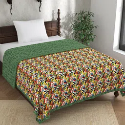 EverHOME Green & Yellow Floral Embroidered Reversible 120 GSM Cotton Single Bed Dohar-image-66