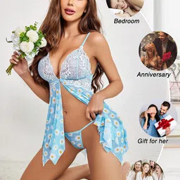 Xivir Floral Printed Shoulder Straps Satin Baby Doll-image-98