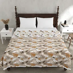 JAIPUR FABRIC Finest Picks Brown & White Floral 150 GSM Cotton Reversible Double Bed Dohar-image-82