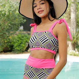 CUKOO Printed Padded Two piece Tankini Swim Set-image-38