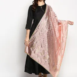 Dupatta Bazaar Peach-Coloured & Gold-Toned Ethnic Motifs Printed Printed Dupatta image 1