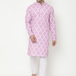 Hangup Men Pink Ethnic Motifs Kurta with Pyjamas-picture-57