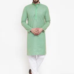 Jompers Men Green Yoke Design Pure Cotton Kurta with Churidar-image-88