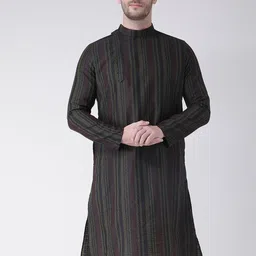 DEYANN Men Black Pleated Kurta with Churidar-image-63