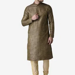 TABARD Men Beige Silk Blend Plain Kurta with Churidar-image-13